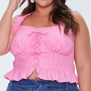 Lace-up ruffled crop top.